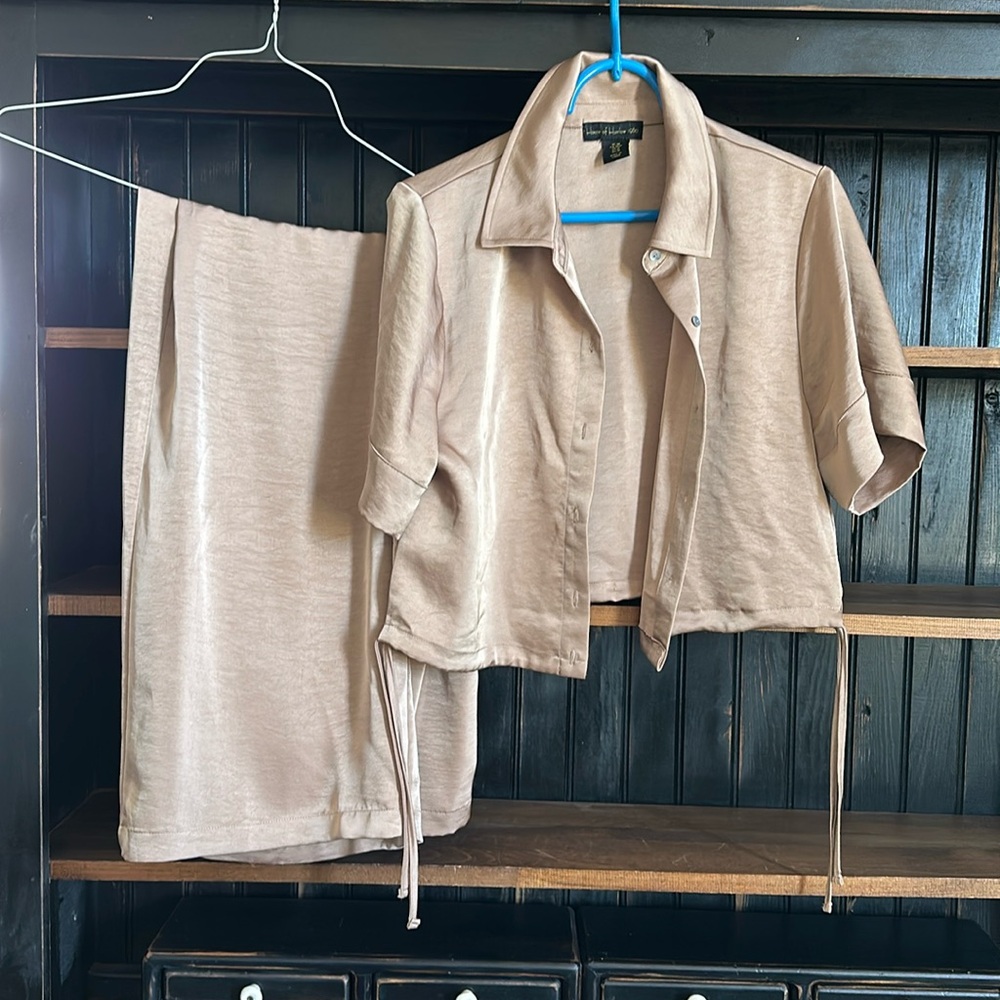 2pc Gold Satin Set